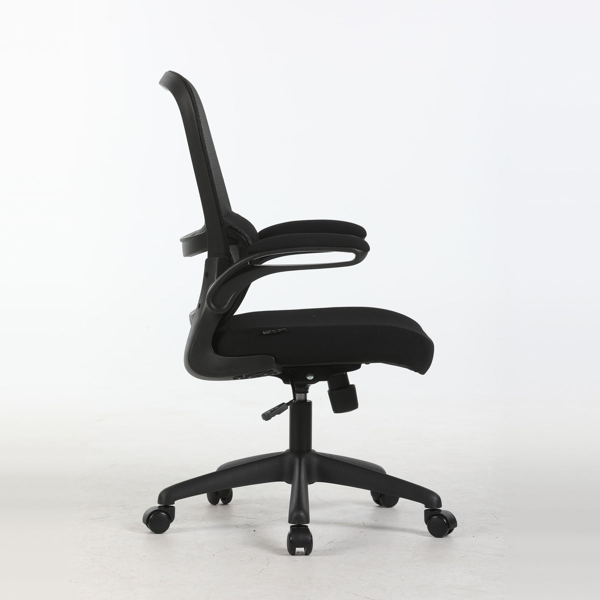 ACACIA task chair in black, side view showing the lumbar arch