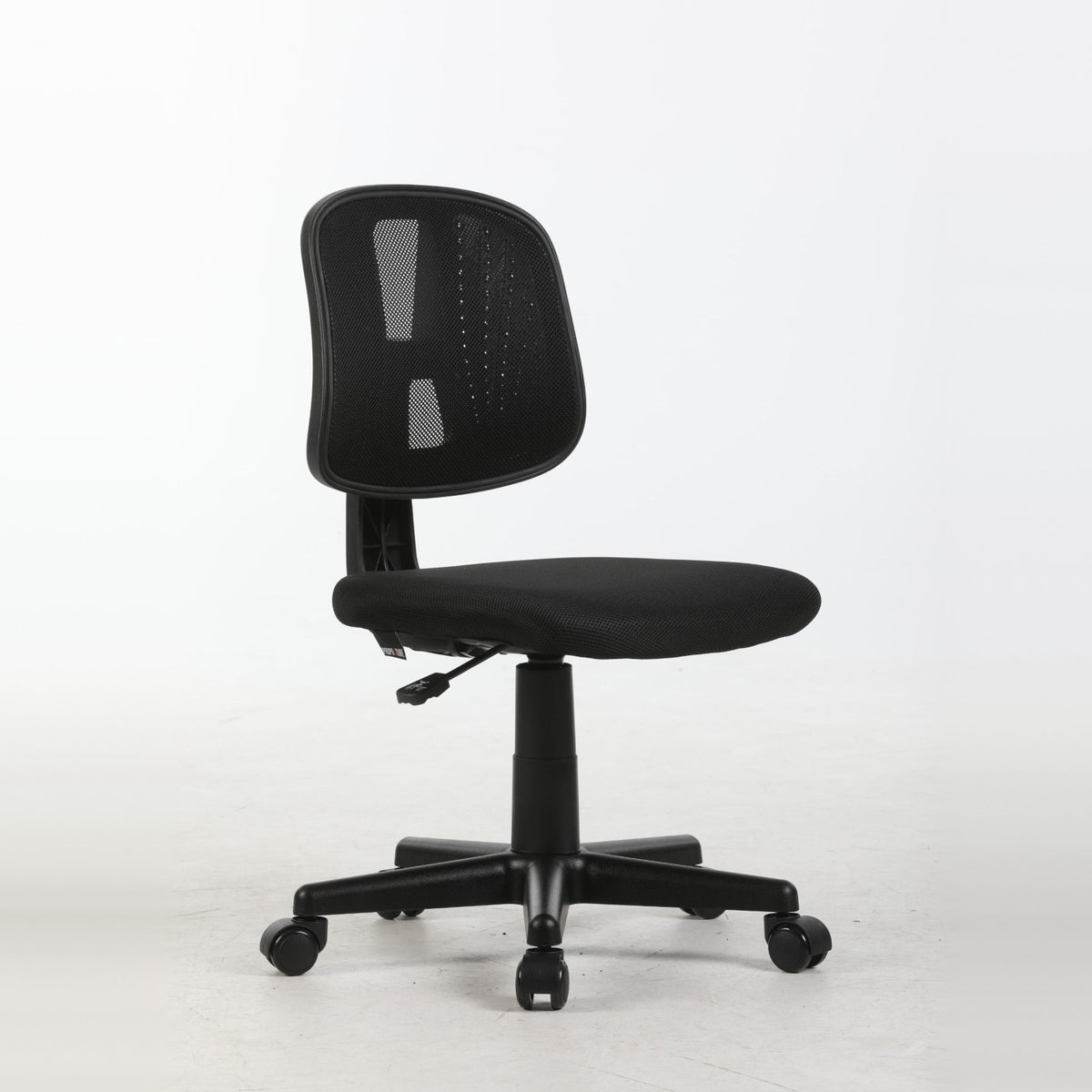 ALBA armless study chair in black, three-quarter view