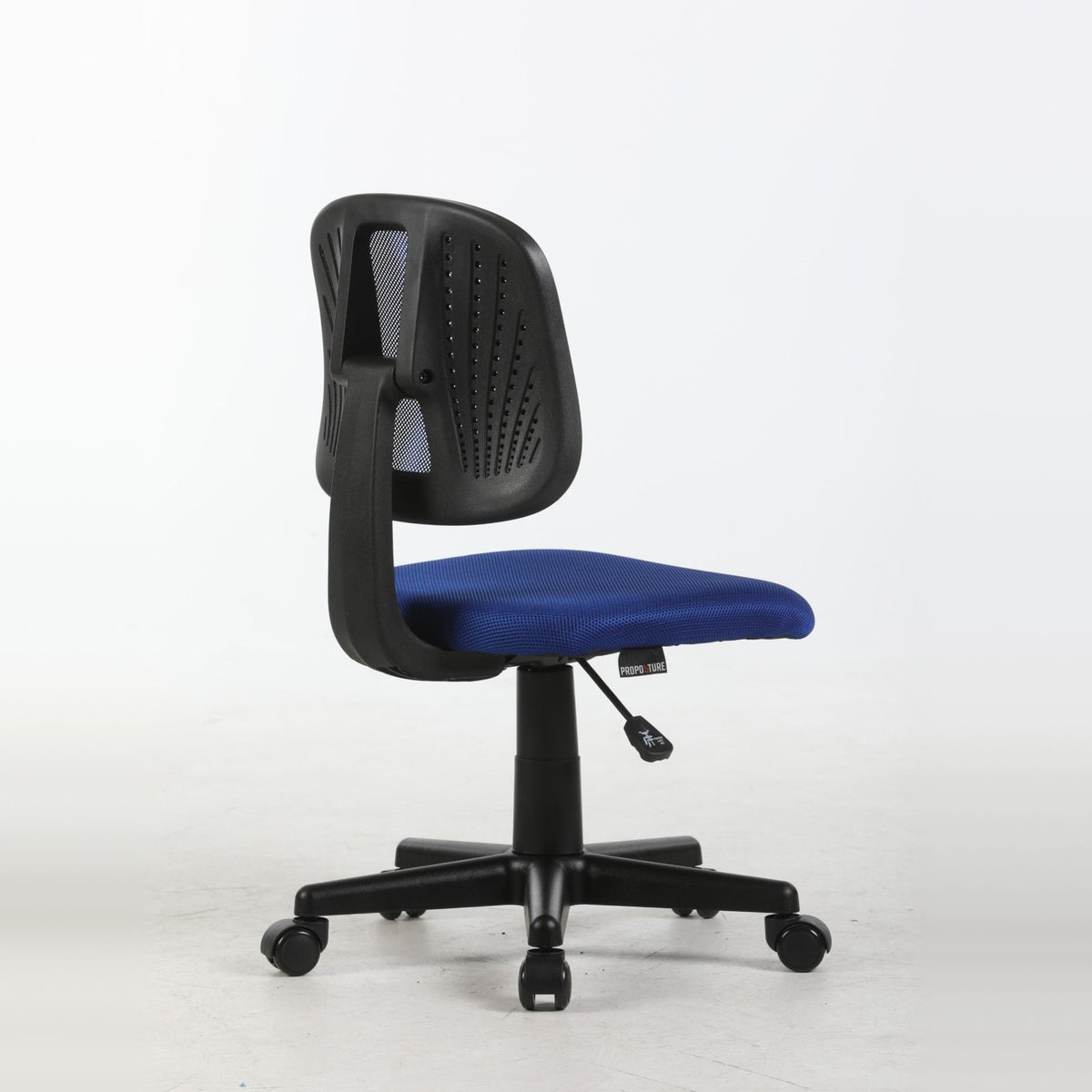 ALBA armless study chair in blue, rear three-quarter view