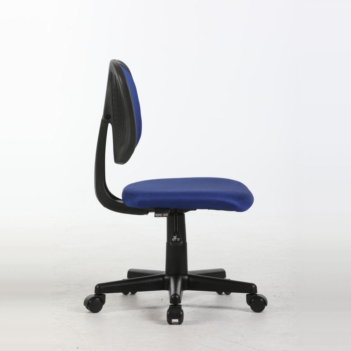 ALBA armless study chair in blue, side view