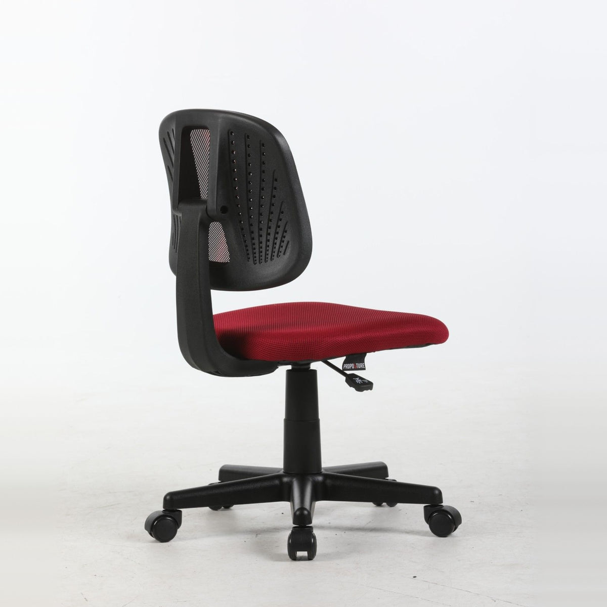 ALBA armless study chair in burgundy, rear three-quarter view