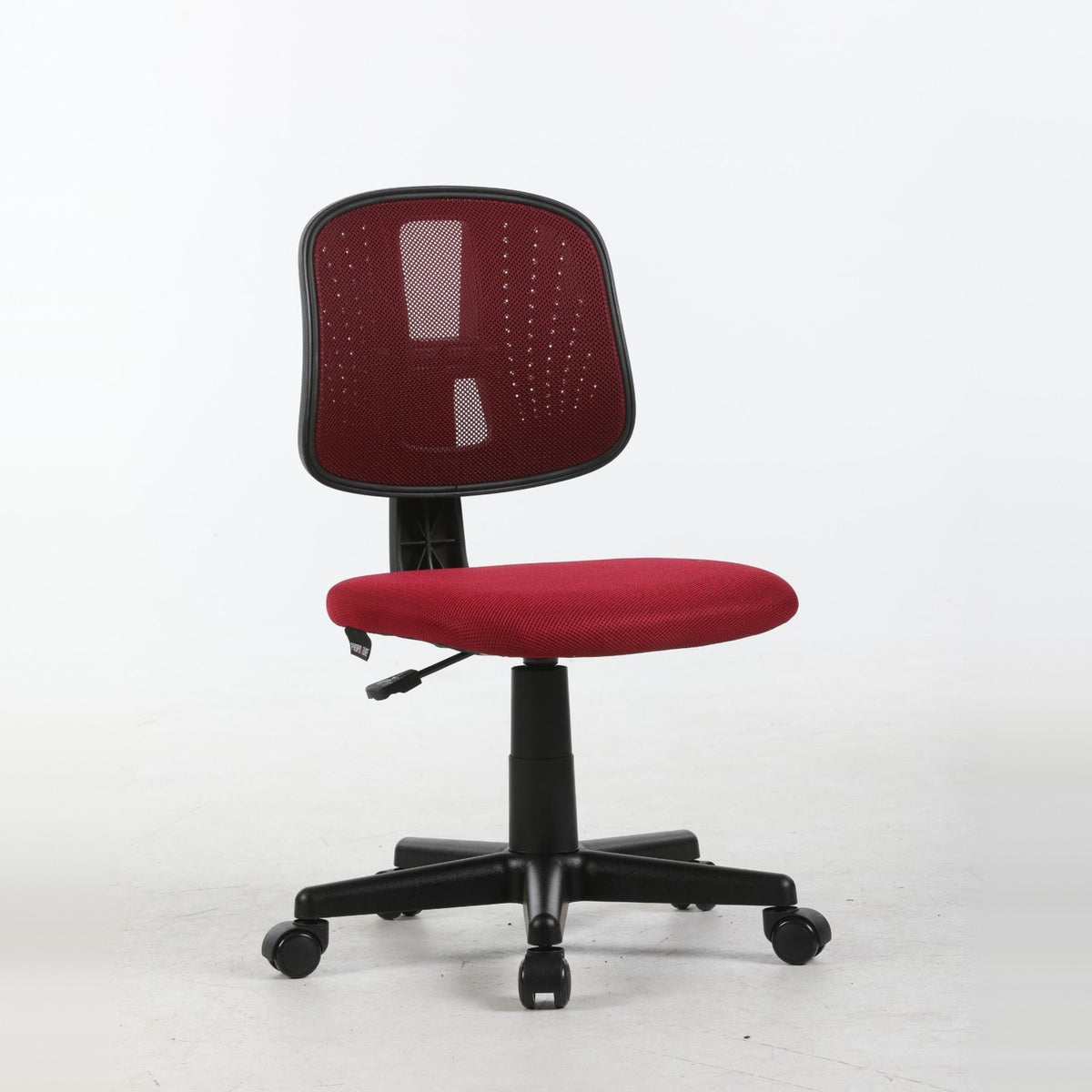 ALBA armless study chair in burgundy, three-quarter view