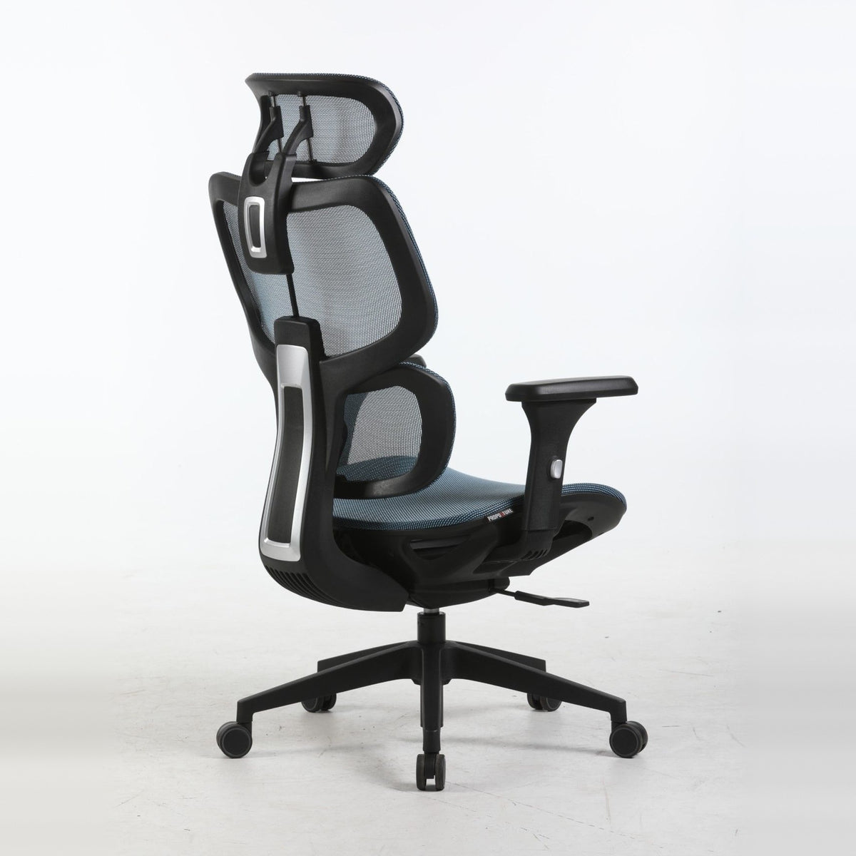 SILAS office chair in blue, rear three-quarter view